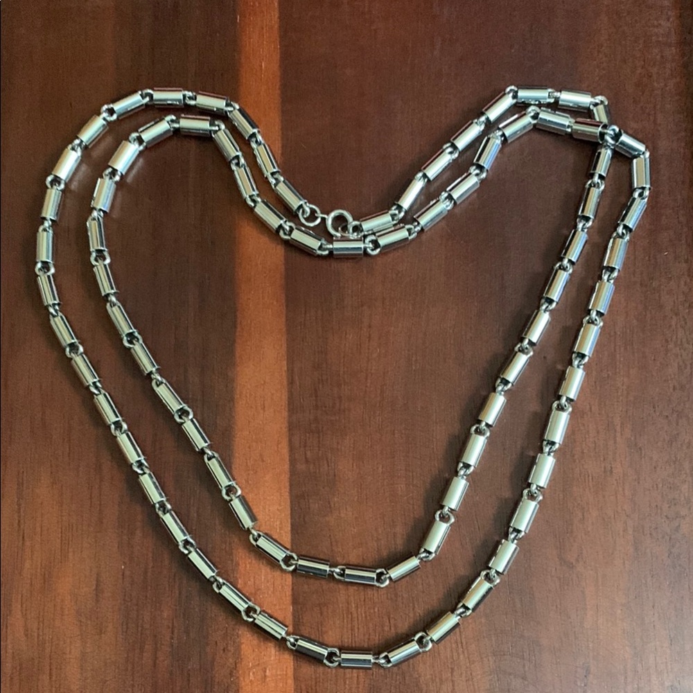 Long silver tone necklace